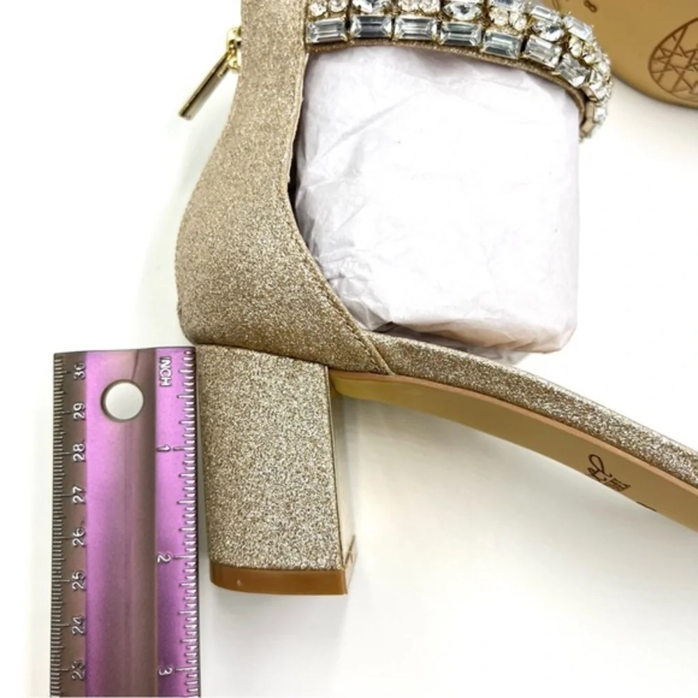 Jewel‎ Badgley Mischka Size 8 Katerina Gold Jeweled Dress Sandals Heels Shoes